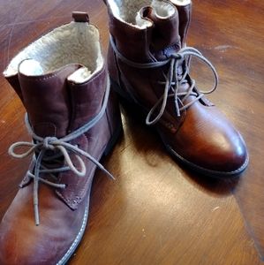 Shearling Lined Italian Leather Ankle Boots